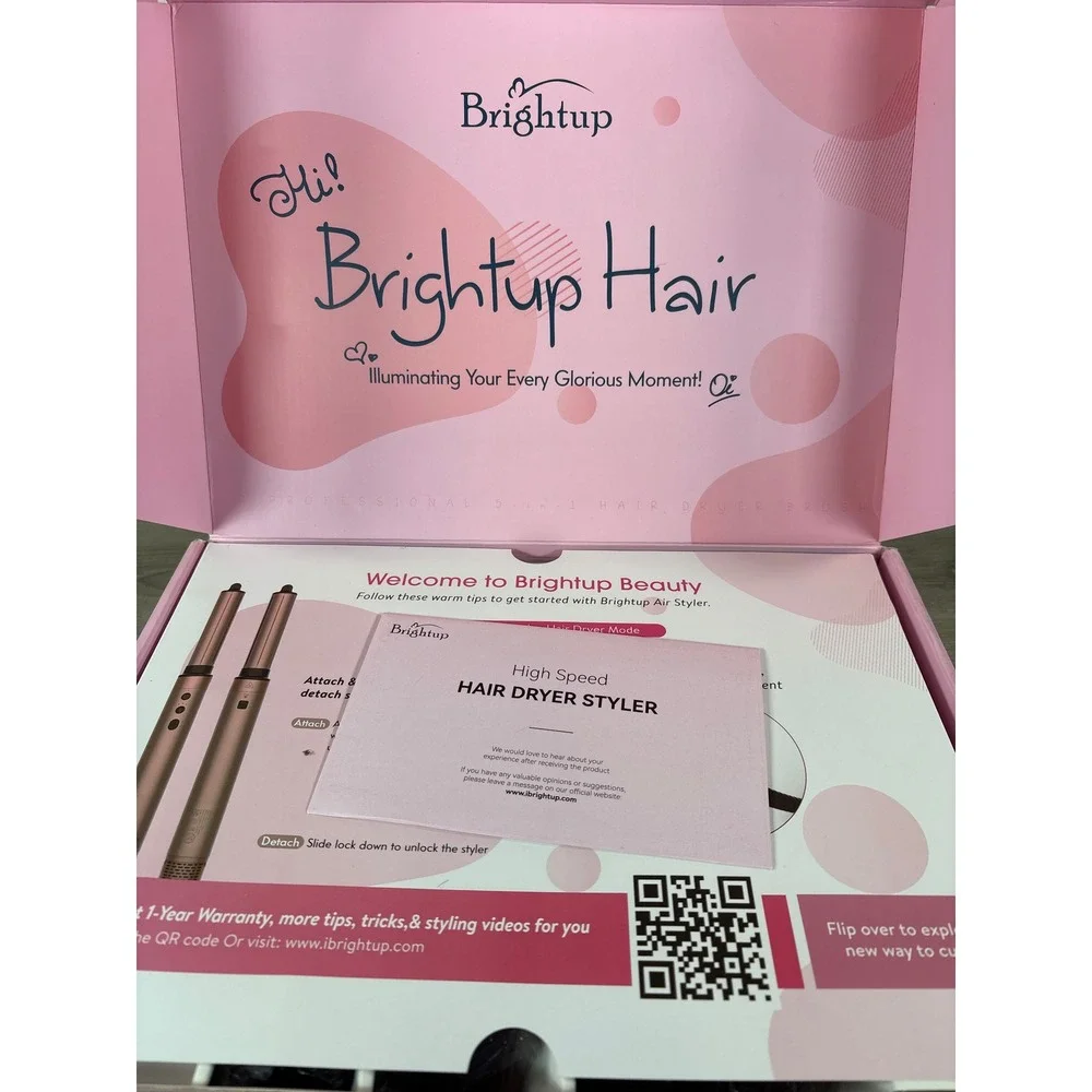 Brightup 5-in-1 Professional Air Styler Hair Dryer Brush Pink HL- NEW -Open Box-
